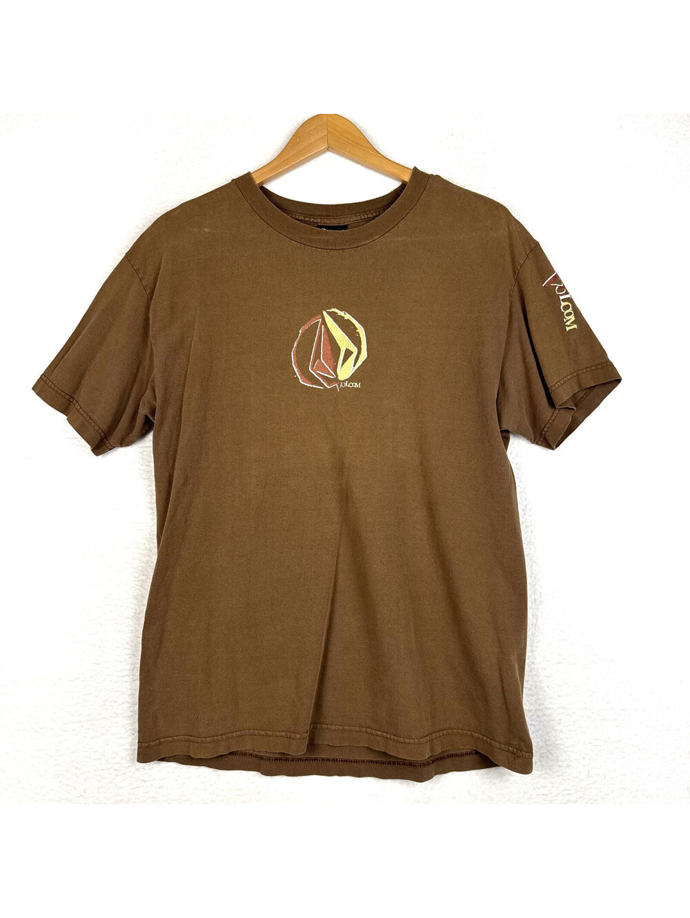 Vintage 90s Y2K Volcom Skateboarding Brown Graphic Shirt Distressed Size Large